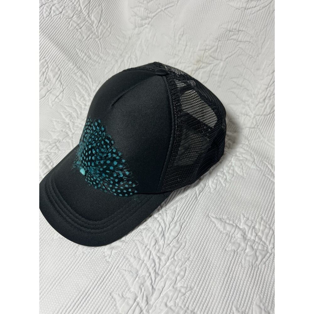 Custom Feather Trucker Hat Black Adjustable Mesh Back - Picture 2 of 4
